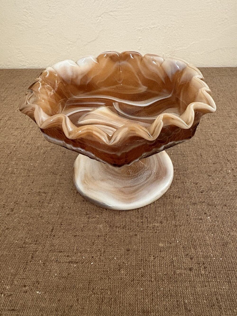 Vintage Imperial Glass Company Chocolate Caramel Slag Glass Footed Compote